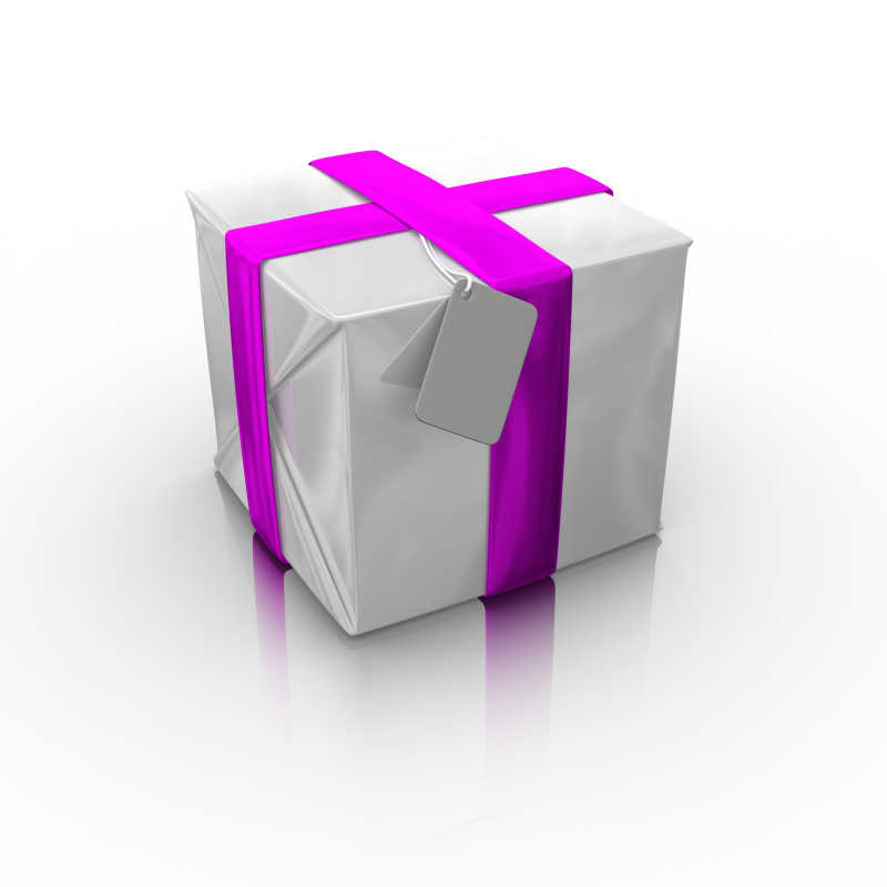 白色包装紫色丝带的礼品盒