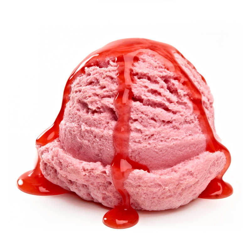 淋了草莓酱的草莓冰淇淋球