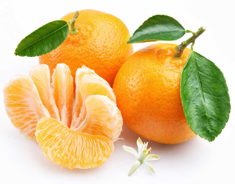 白色背景上的新鲜的有机柑橘