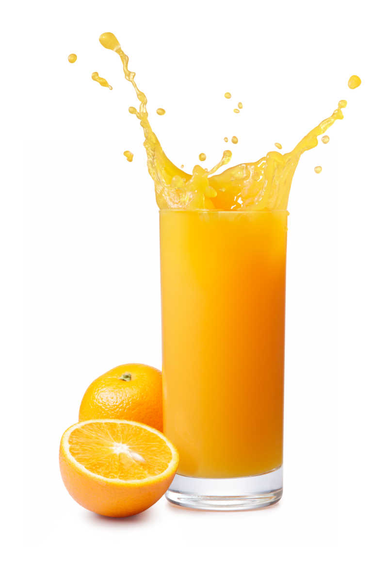 玻璃杯里飞溅的橙汁