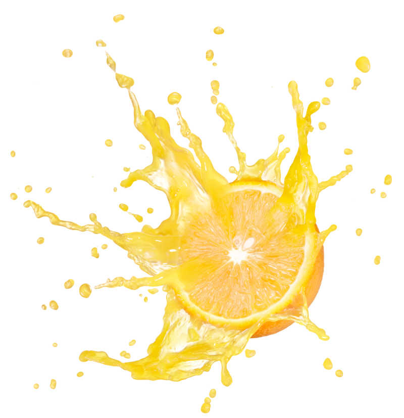 橙子上飞溅的果汁