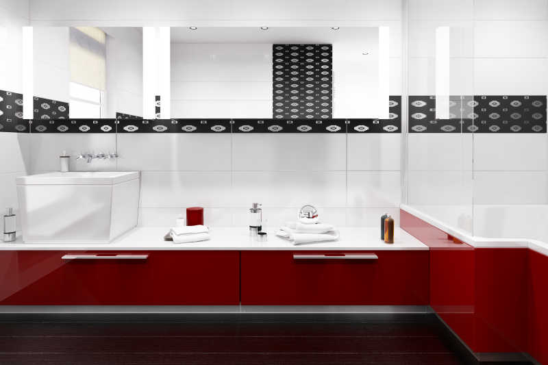 现代红色重音浴室设计