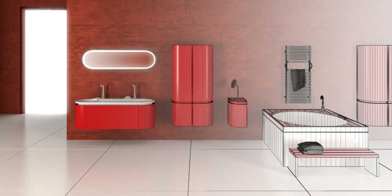 3D红色浴室设计