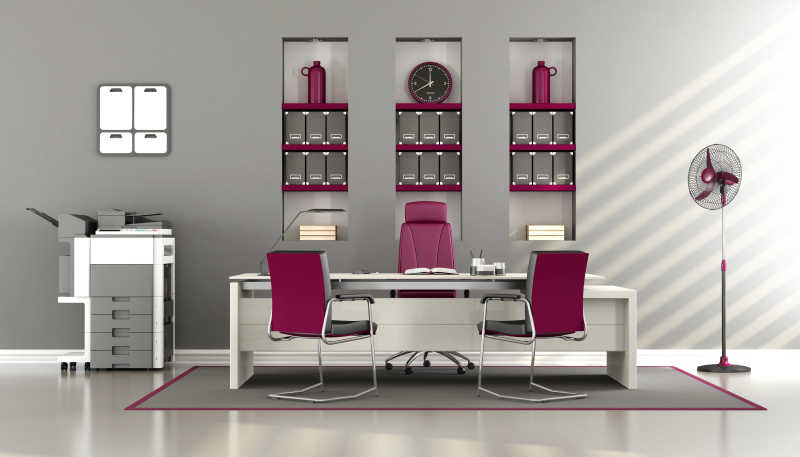 灰色和紫色现代办公室室内设计