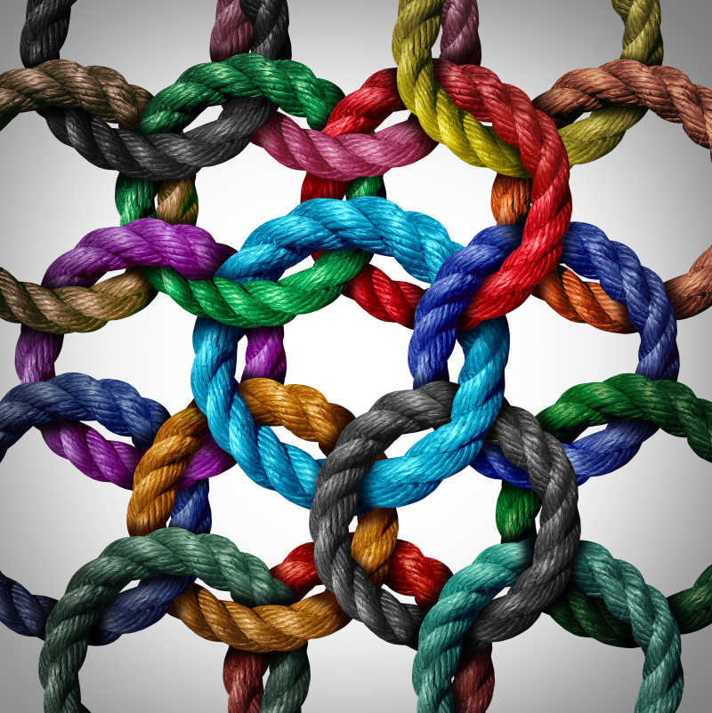 漂亮的互相连接的彩色绳子