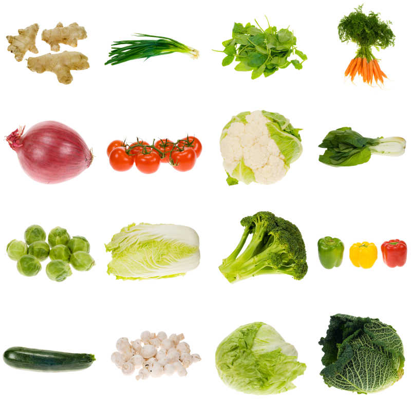 白色背景下的蔬菜收集