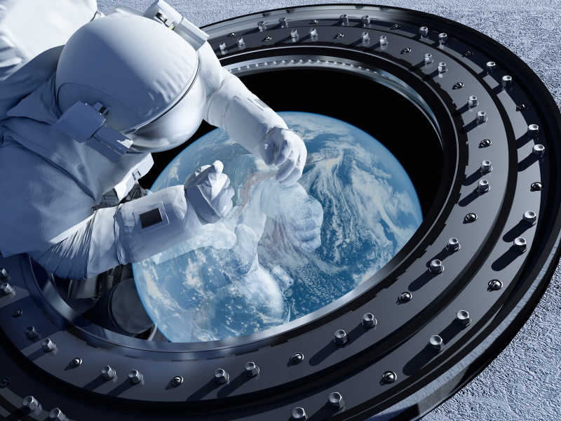 透过窗户宇航员可以看到地球