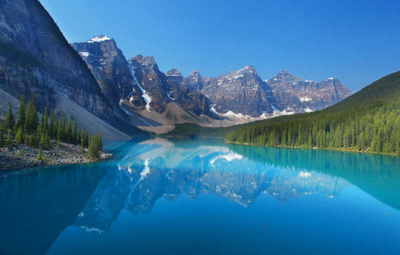 美丽的加拿大落基山脉的冰碛湖