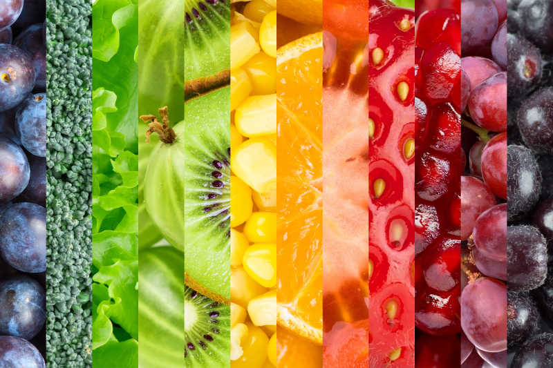 不同水果和蔬菜的背景