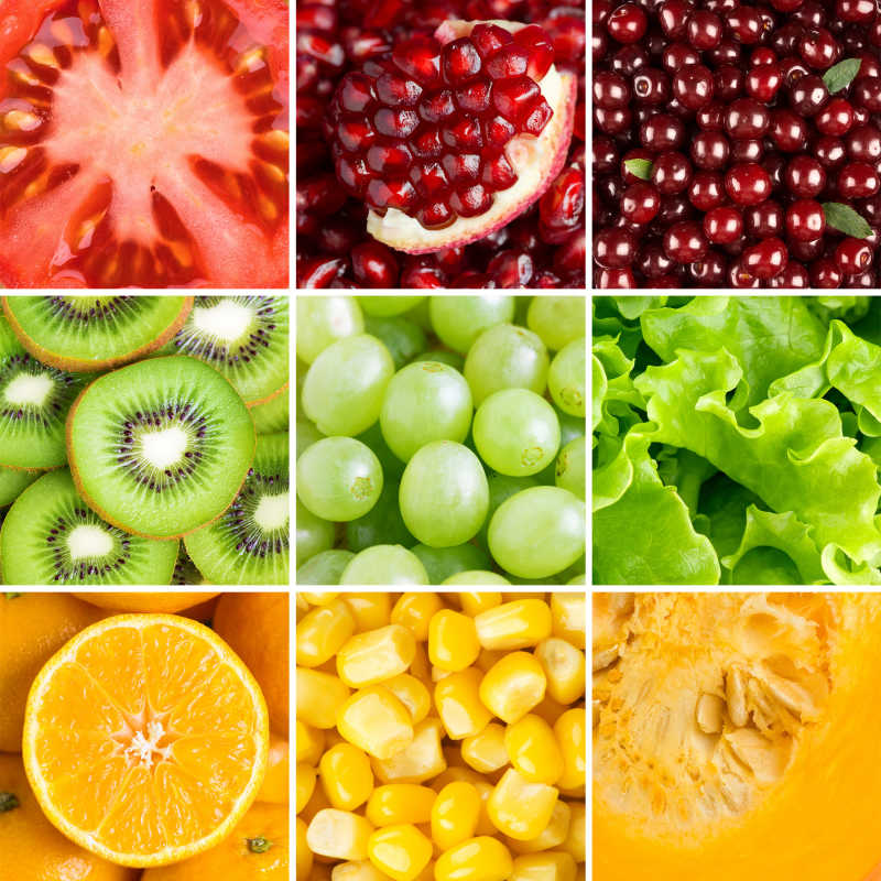 新鲜健康的水果和蔬菜拼图