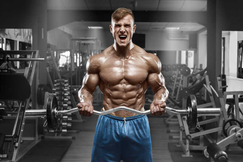 肌肉发达的男人在健身房里锻炼