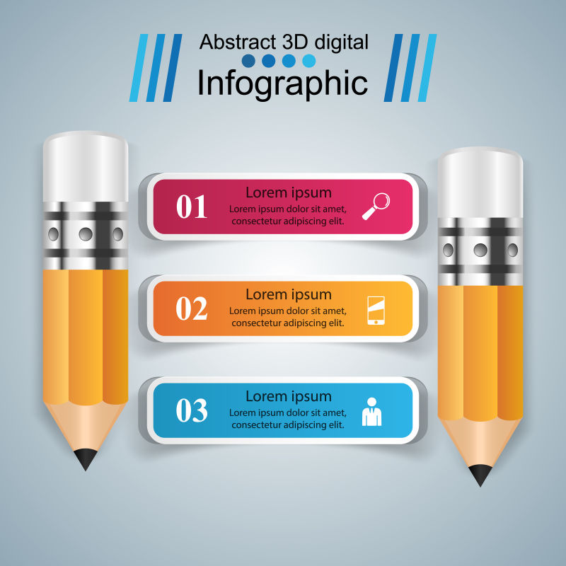 3D铅笔图案的信息图形设计模板