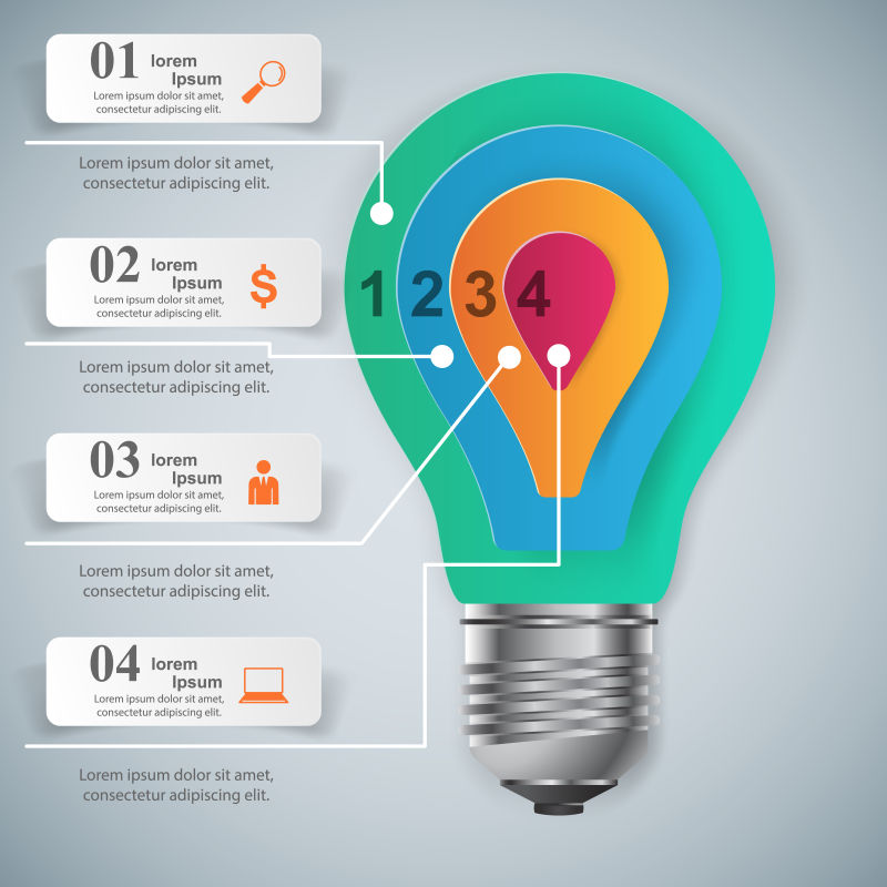 彩色的灯泡图案信息表格矢量设计模板