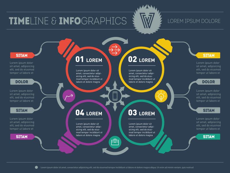 矢量彩色灯泡循环信息图表展示模板