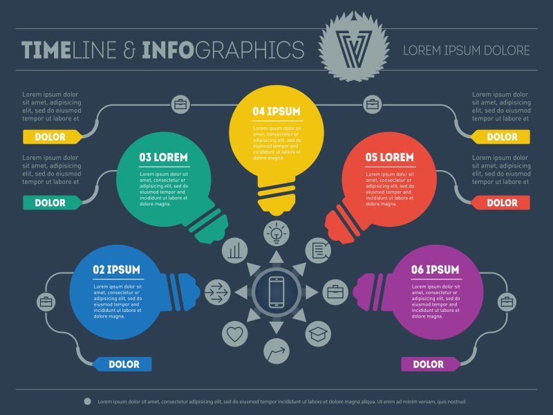 创意矢量彩色灯泡形状的信息图表展示模板
