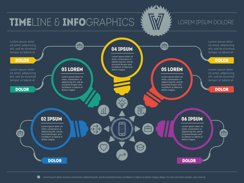 矢量彩色灯泡边框的信息图表展示模板