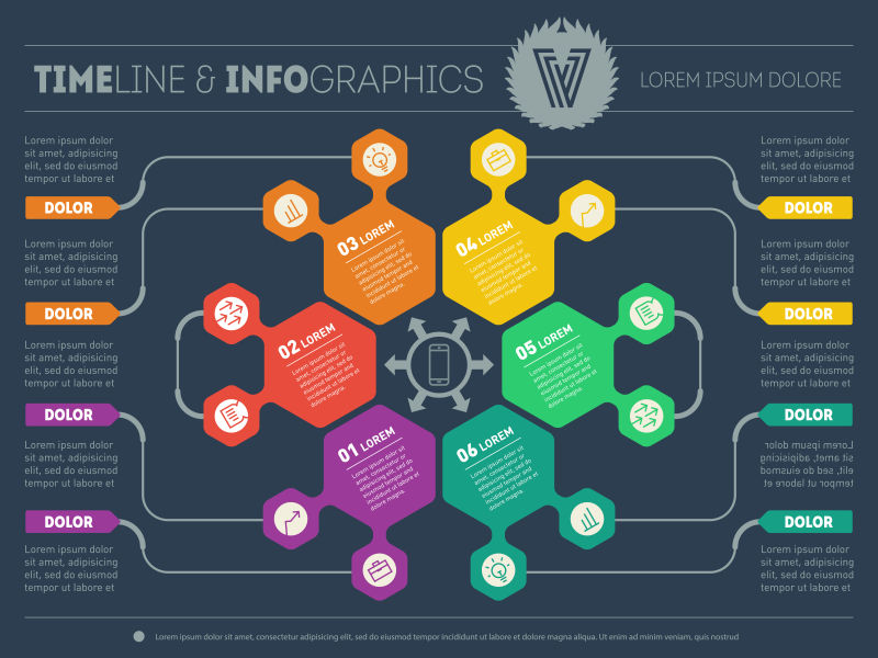 矢量六边形环形信息图表展示模板