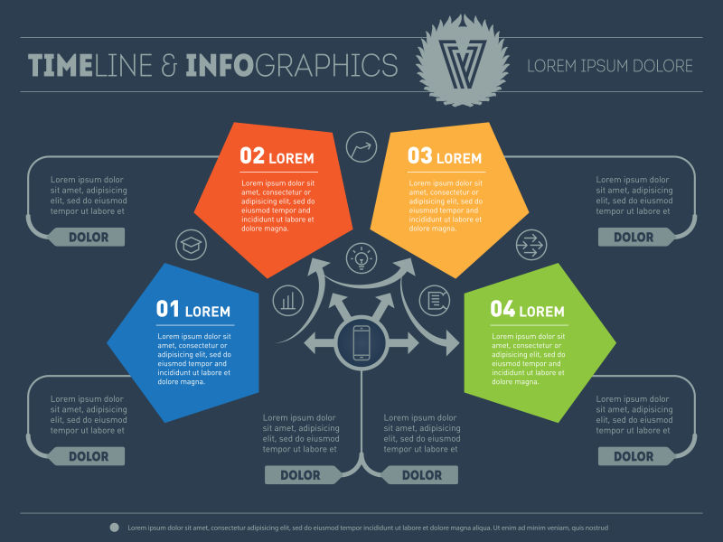 矢量彩色五边形的信息图表展示模板