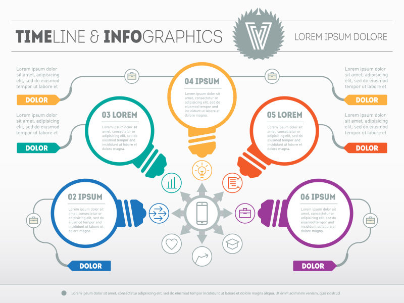 彩色灯泡形状的矢量信息图表展示模板