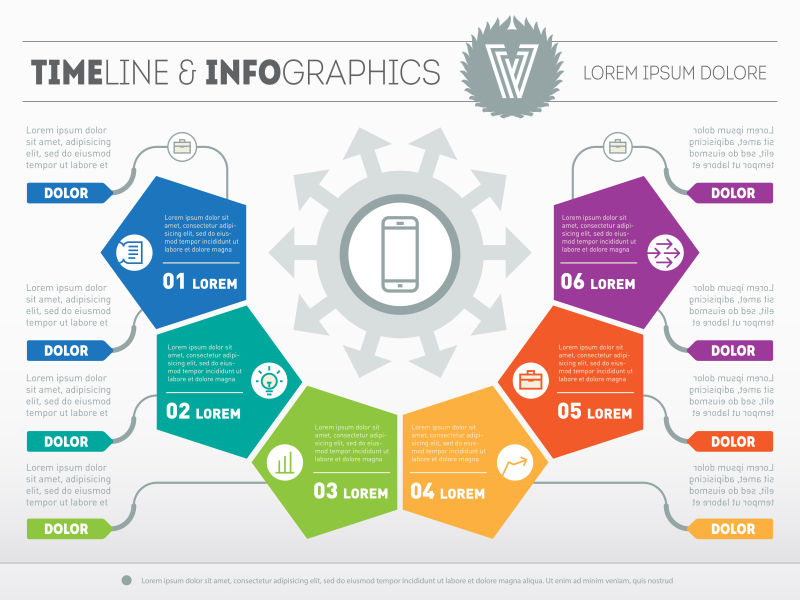 矢量有彩色五边形的信息图表模板