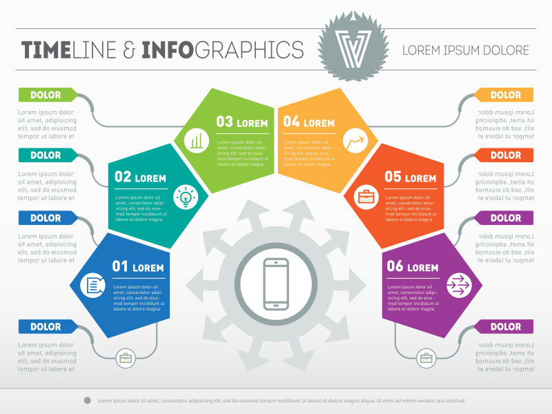 彩色五边形矢量信息图表幻灯片模板