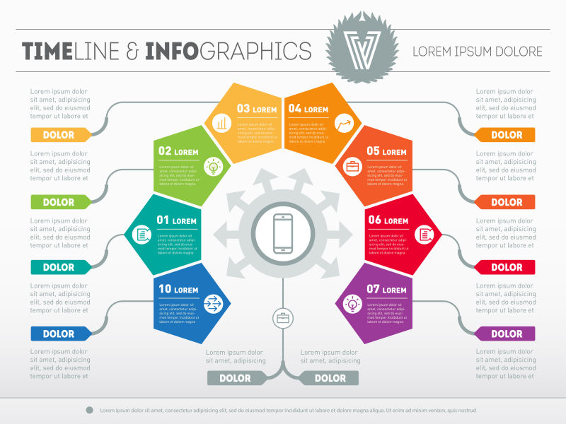 矢量彩色五边形信息图表设计模板