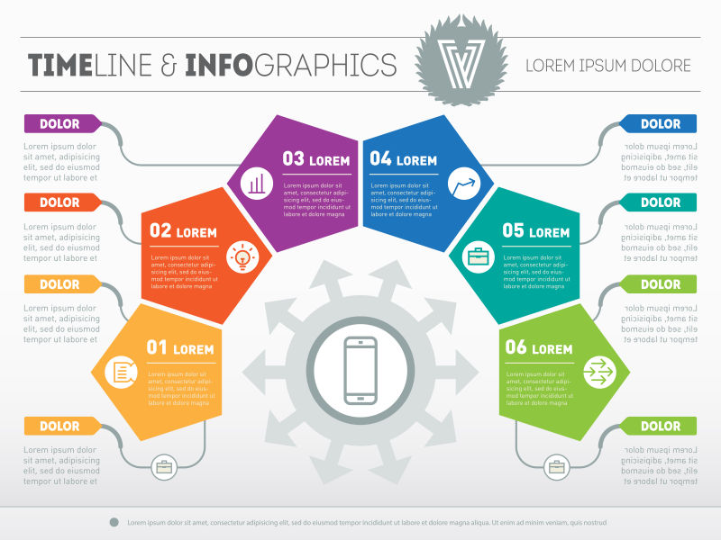 彩色五边形拱形的矢量信息图表模板