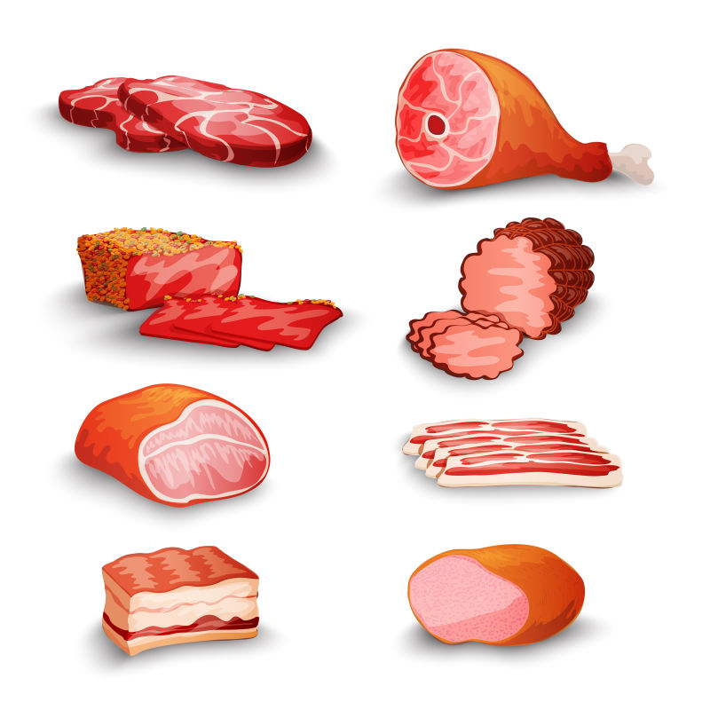 美味的新鲜肉类矢量插画
