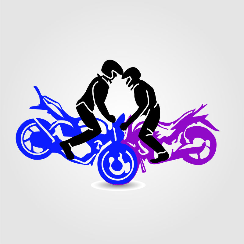 矢量骑摩托车表演特技的插画图标