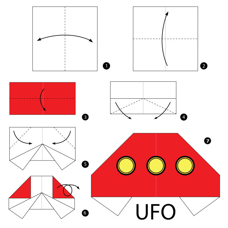 折纸飞碟步骤的矢量图解
