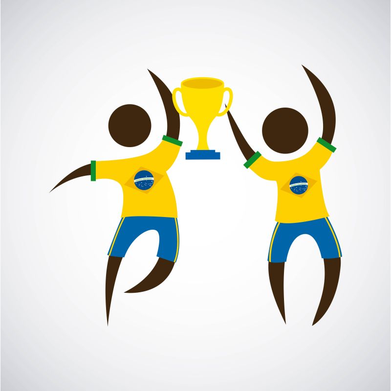 拿着奖杯的两名巴西球员矢量插画