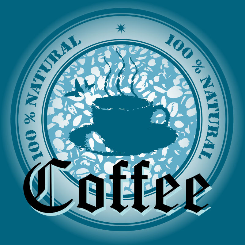 矢量背景下的蓝色咖啡商标设计