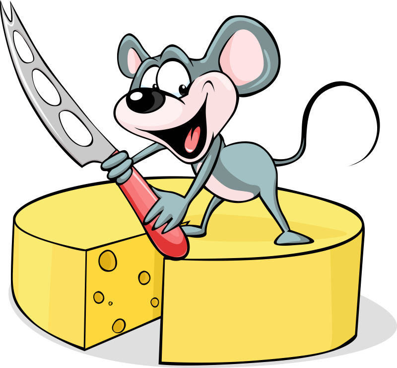 偷吃奶酪的灰老鼠矢量插图
