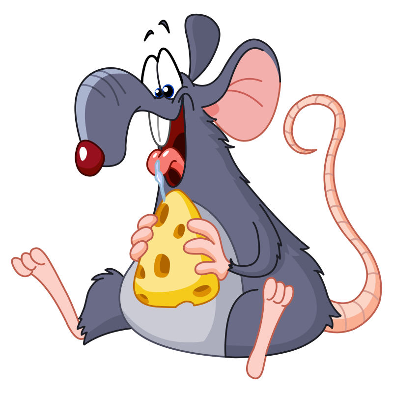老鼠吃奶酪的矢量卡通插图