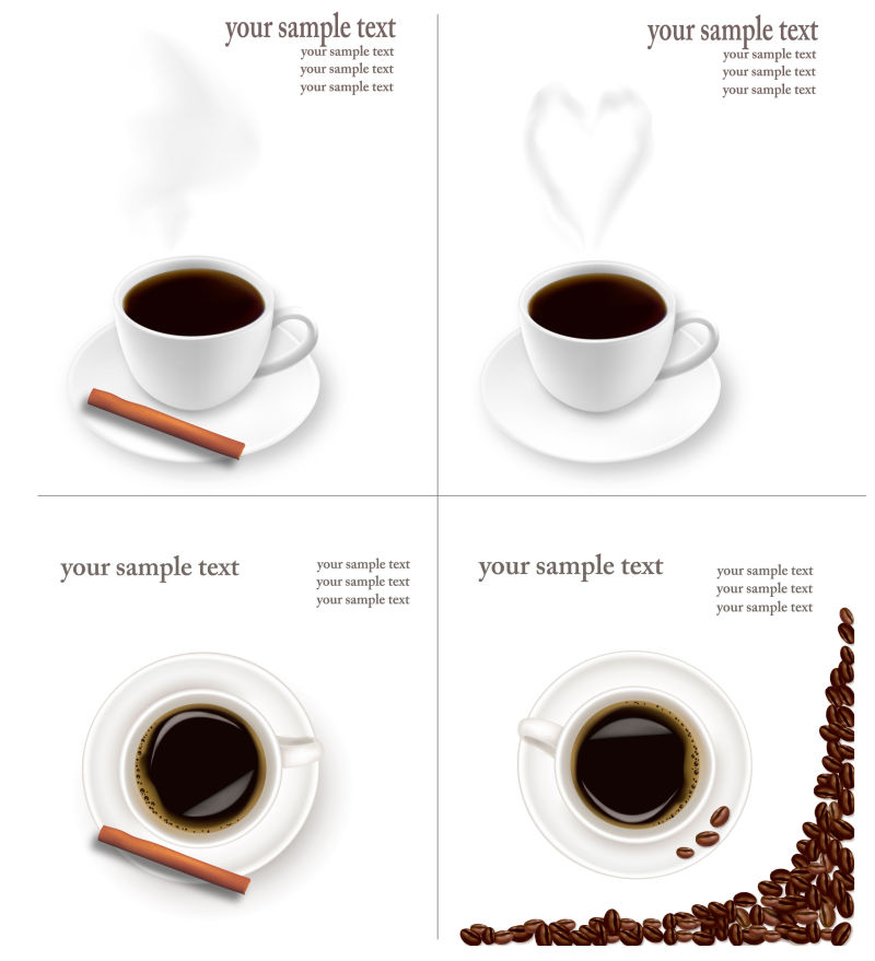 四种白色背景上的咖啡设计背景