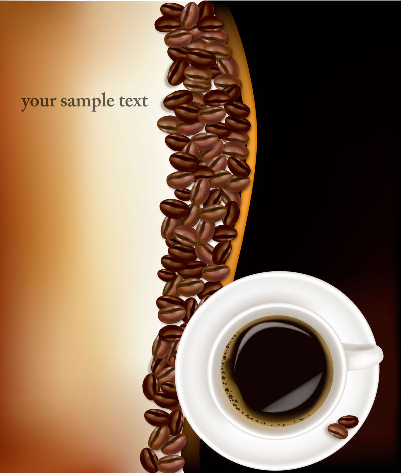 矢量黑色背景上的咖啡和咖啡豆边缘