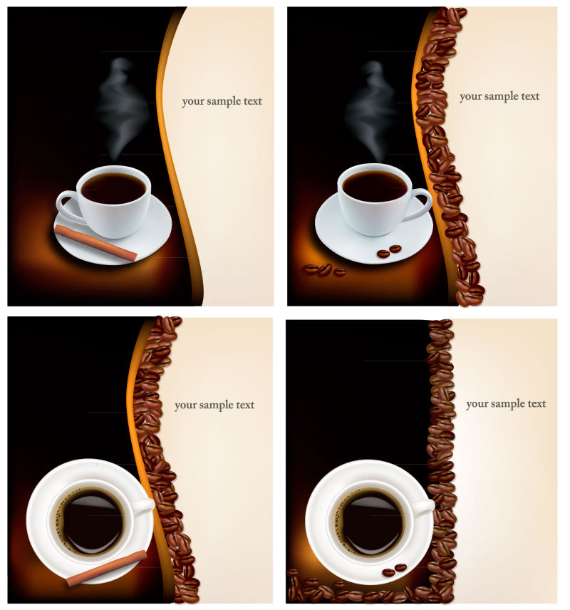 四个咖啡主题的矢量背景设计