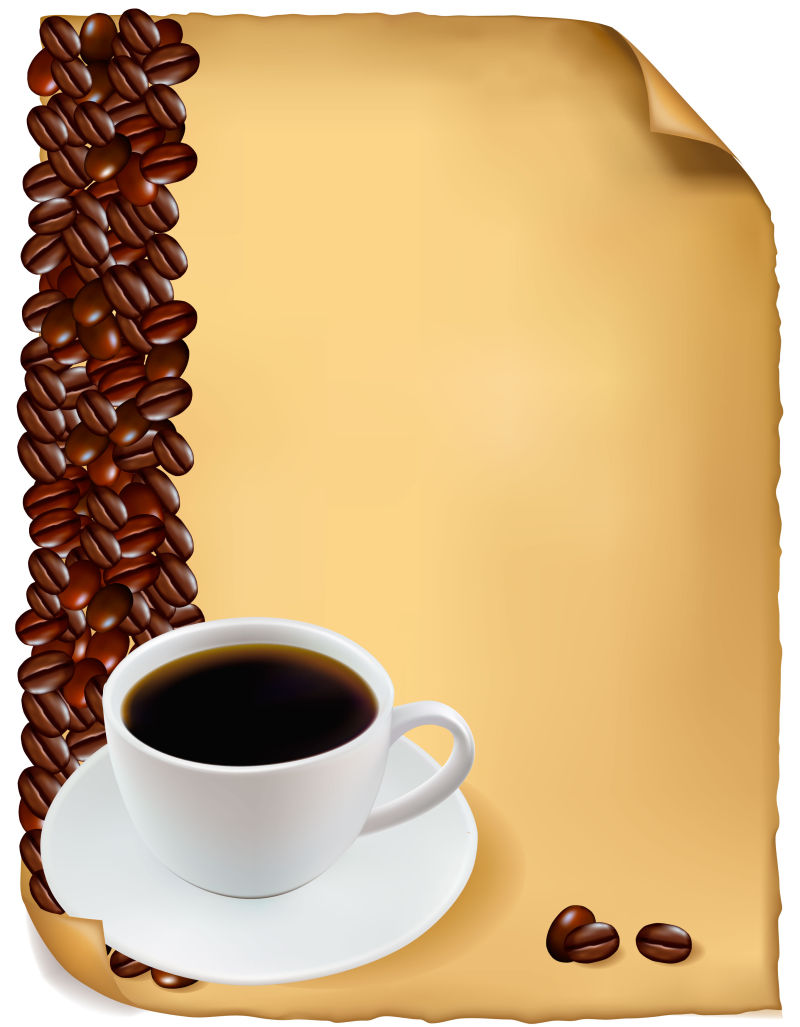 矢量牛皮纸上的咖啡和咖啡豆背景