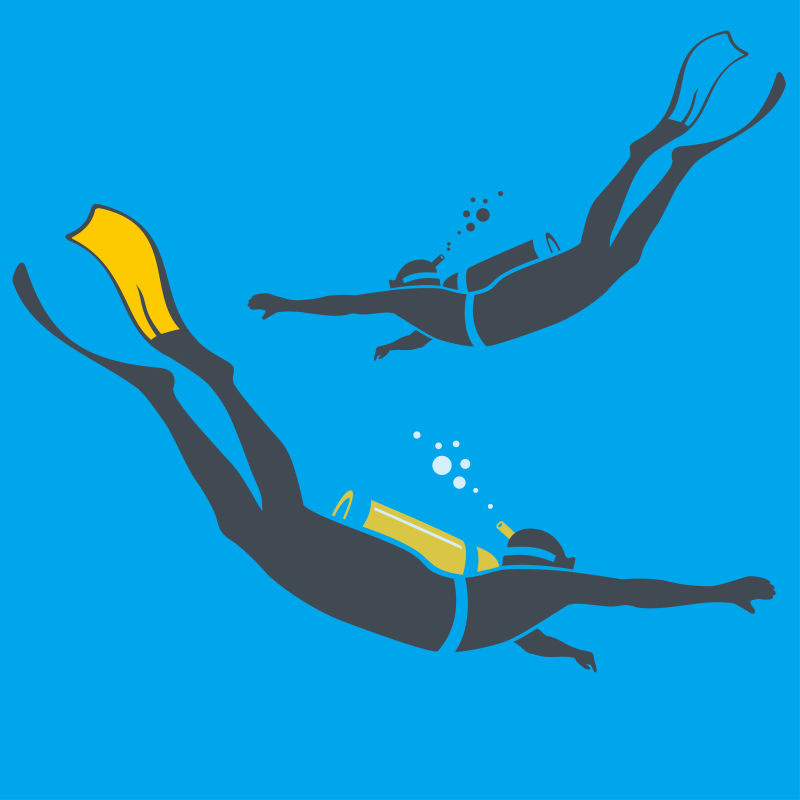 潜水员水下的两名潜水员矢量插画