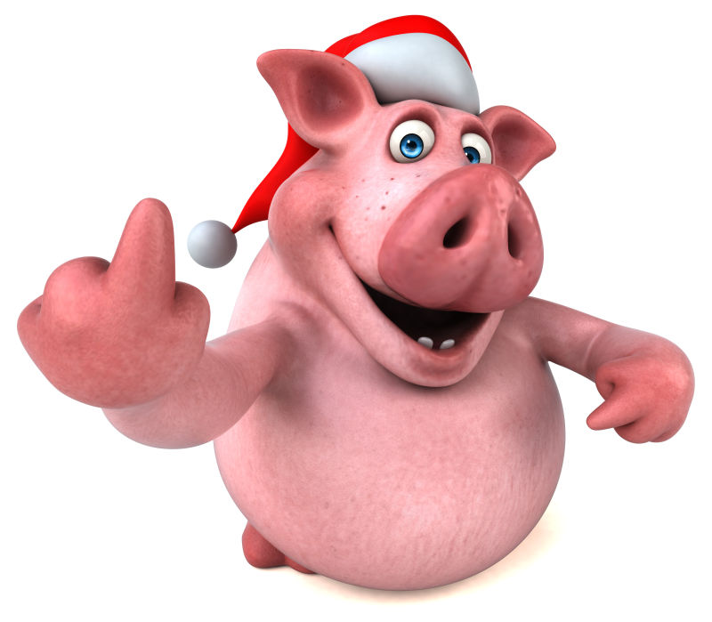 戴圣诞帽的卡通猪