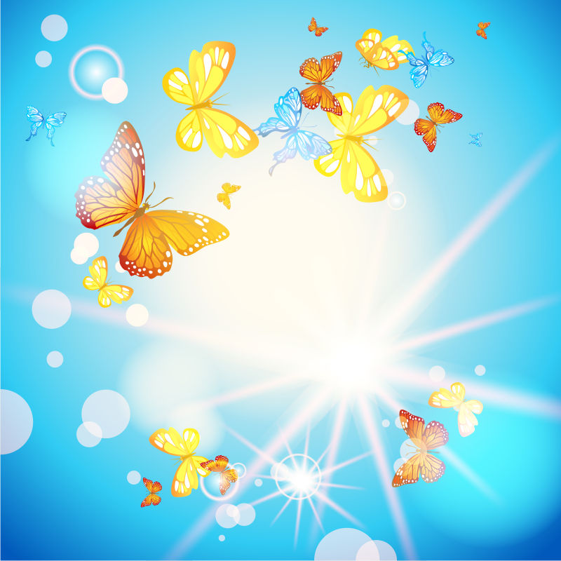 创意蓝天蝴蝶元素的矢量夏日背景