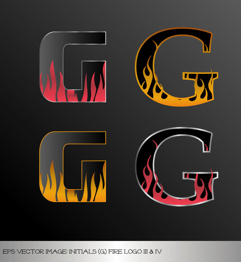 带有火焰纹理的字母G矢量插图设计