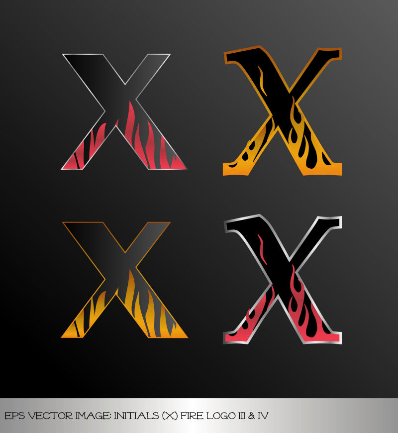 火焰底纹的字母X矢量插图设计