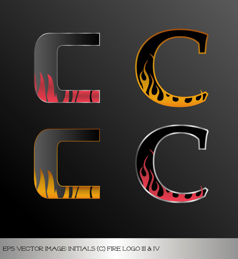 矢量的火焰纹理字母C插图设计