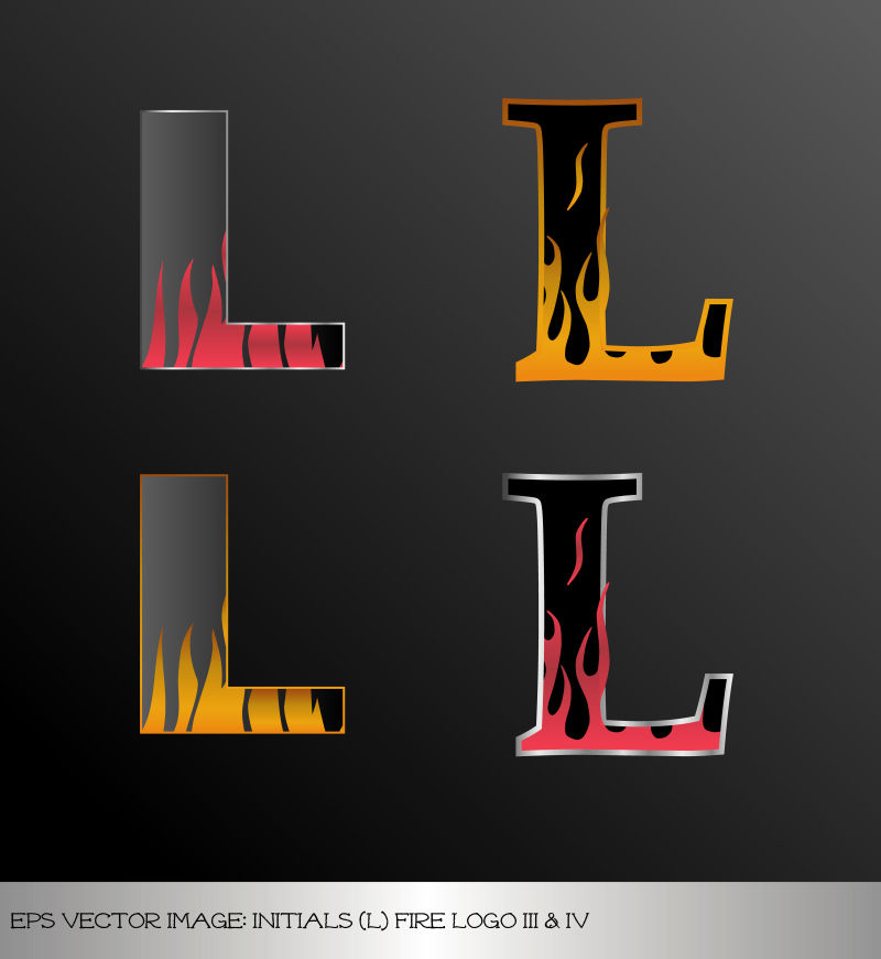 火焰纹理的字母L矢量插图设计