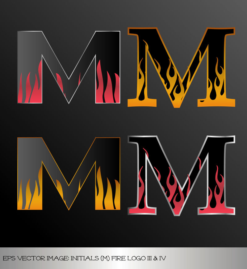 矢量的火焰纹理字母M插图设计