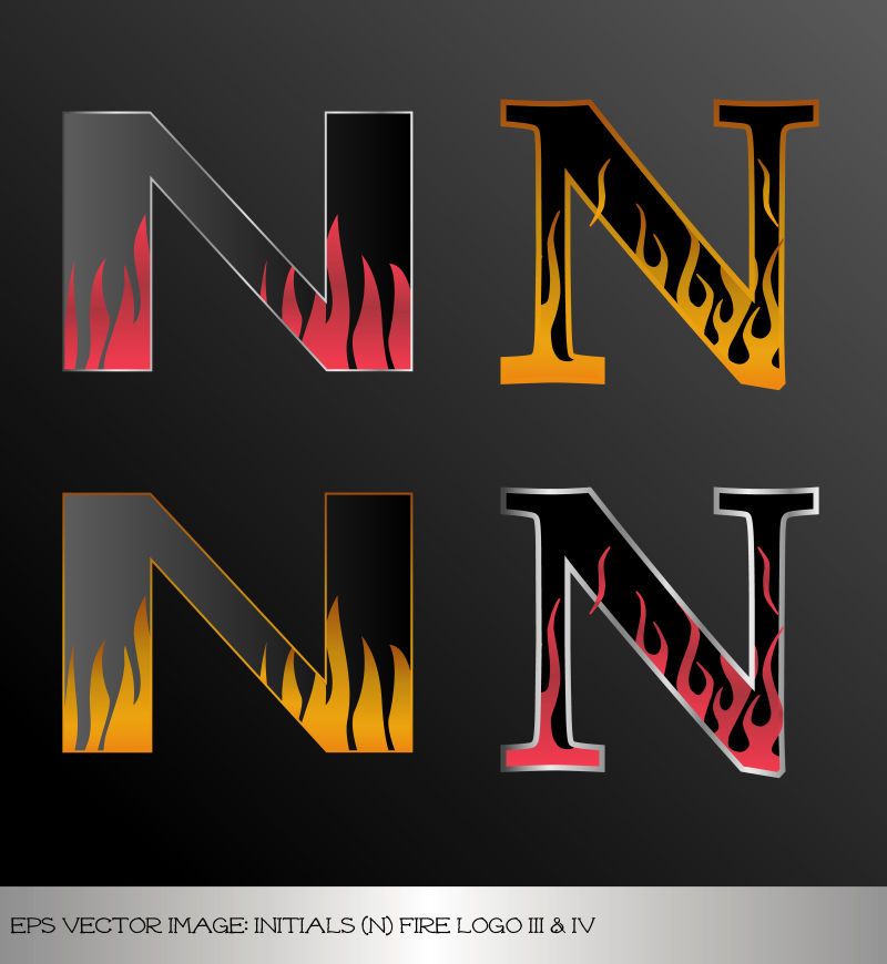 N字母矢量火焰纹理的插图设计