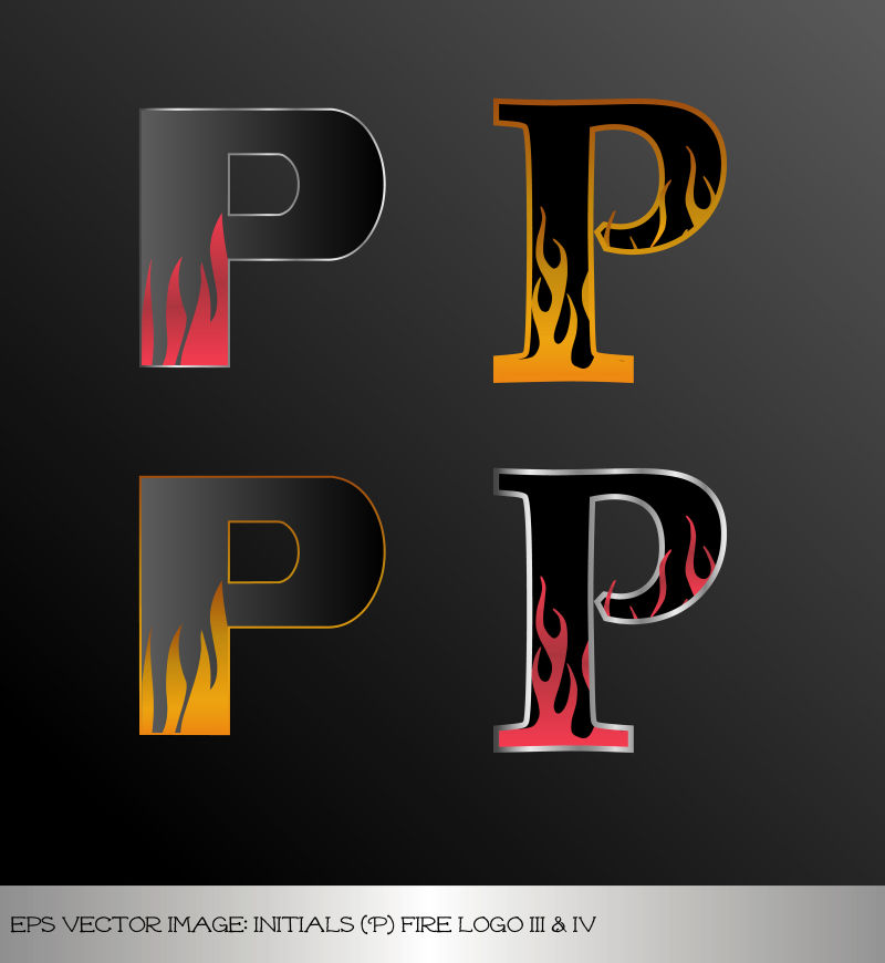 火焰纹理的字母P矢量插图设计