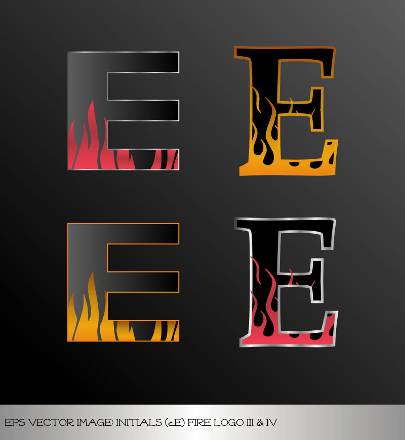 火焰花纹的字母E矢量插图设计