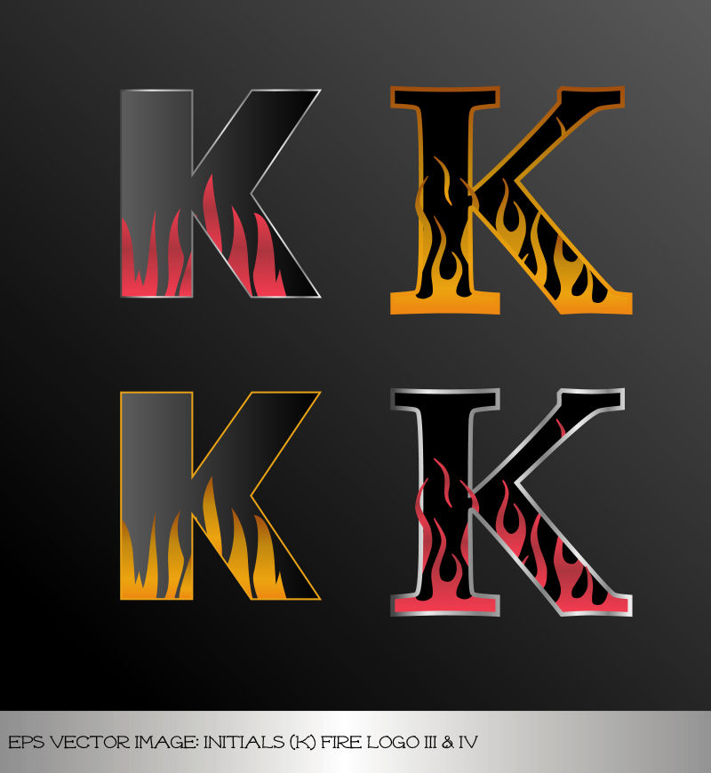 火焰花纹的矢量字母K插图设计